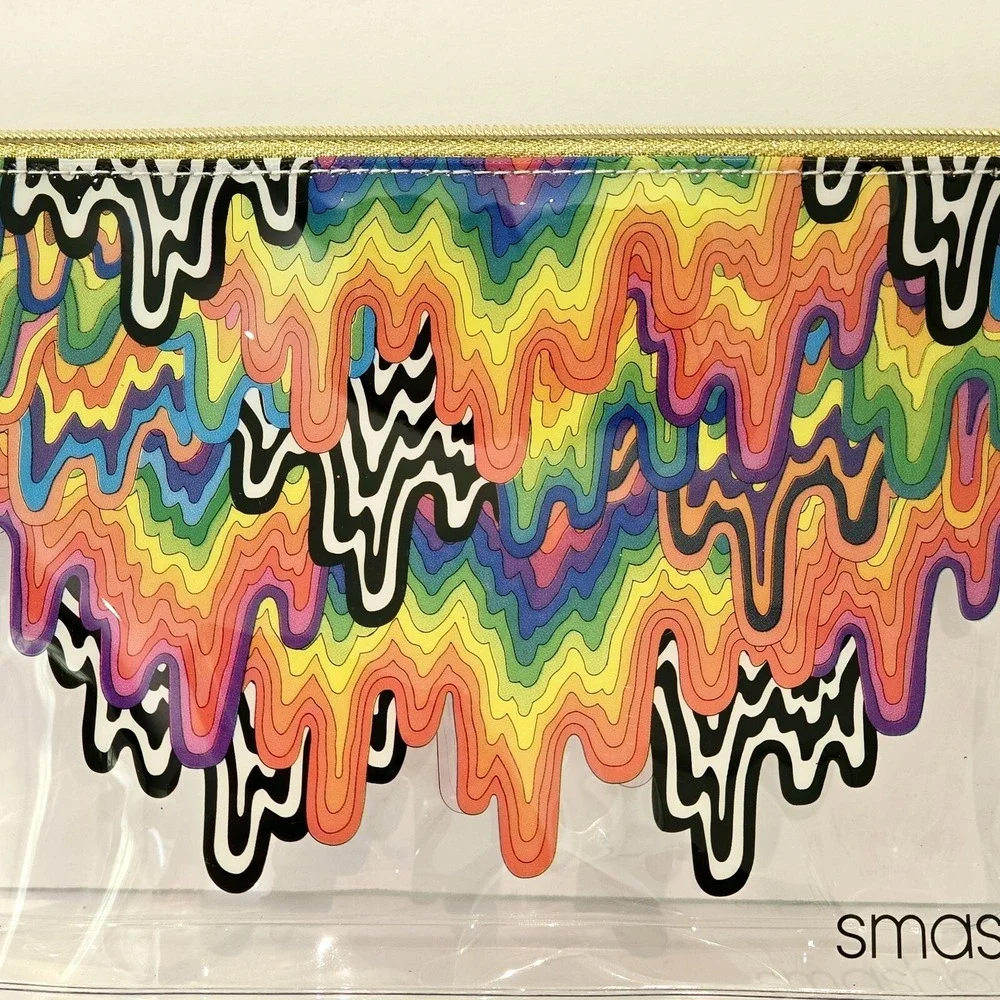 SMASHBOX Zipper Makeup Accessory Pencil Pouch Bag Rainbow Drip Clear Travel
